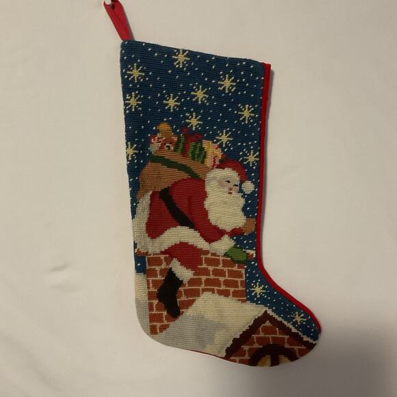 Vintage Needlepoint Santa Christmas Stocking - Picture 2 of 5